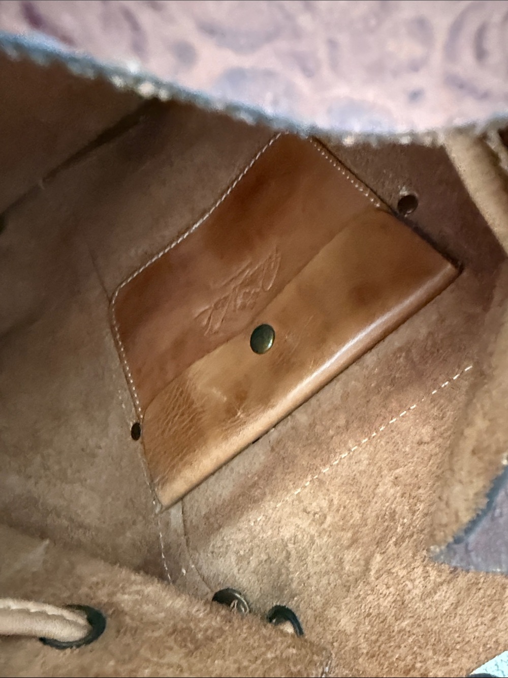 Patricia Nash Brown Embossed Floral Leather Backpack with Tan Trim - Picture 4 of 4